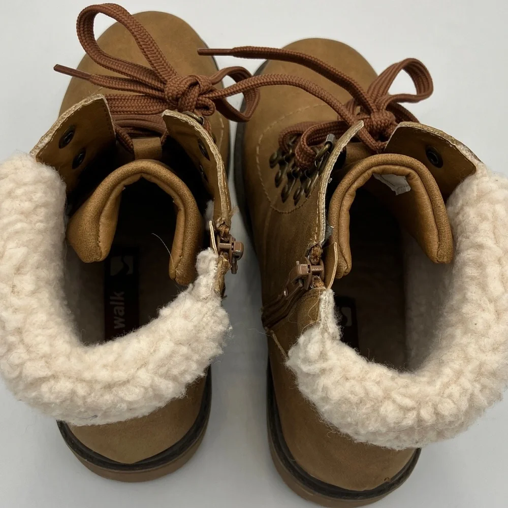 Walkx Kids Sherlong Lined Lace-Up Ankle Boots - Tan/ Medium Brown 34 EU / 2.5